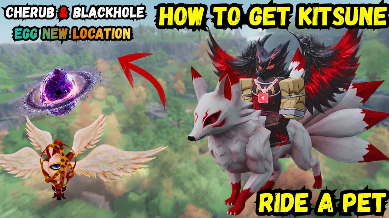 Ride A Pet video artwork showing Cherub and Blackhole Eggs with a Kitsune pet